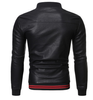 Stand Collar Men's Washable Leather Clothes Slim Casual Zipper Cardigan Top