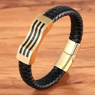 Stainless Steel Leather Braided Leather Cord Bracelet