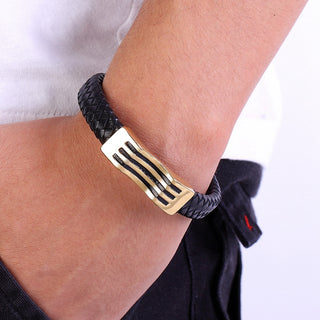 Stainless Steel Leather Braided Leather Cord Bracelet