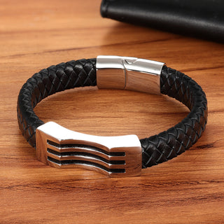 Stainless Steel Leather Braided Leather Cord Bracelet