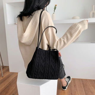 Woven Shoulder Bag For Women's Large Capacity Bucket Bag