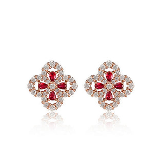 S925 Silver Four-leaf Flower Petal Cultivation Red Treasure Ear Studs For Women