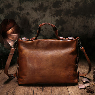 Men's Vegetable Tanned Leather One Shoulder Messenger Bag